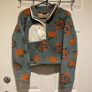 Cozy Sherpa Pullover Sweater - Green and Orange